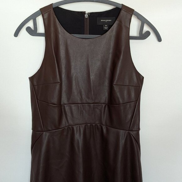 Banana Republic Factory Vegan Leather Dress Brown Size 0 Midi Length - Picture 2 of 9